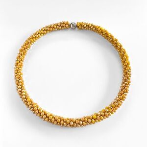 Kumihimo Mustard Yellow Crystal Beaded Rope Necklace